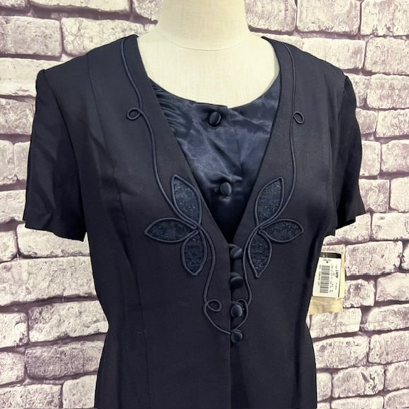 Dawn Joy II NWT Navy Faux Coat Dress Size 14P - Picture 2 of 8